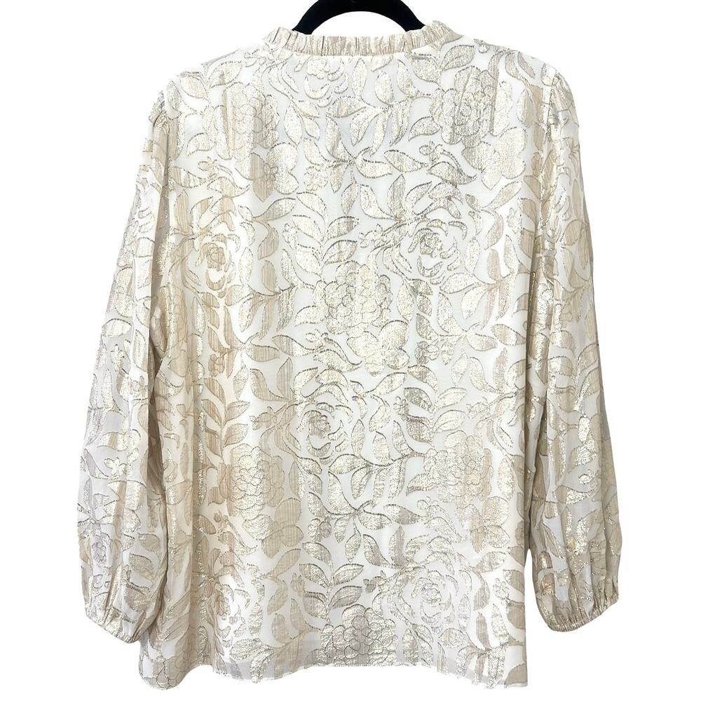 Lilly Pulitzer Giana Long Sleeve Silk Blouse Gold Cream Preppy XL - Picture 8 of 9